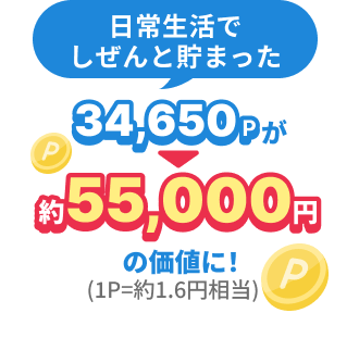 日常生活でしぜんと貯まった37,350pが約55,000円の価値に！(1P=1.5円相当)