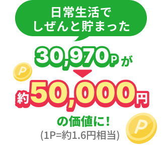 日常生活でしぜんと貯まった29,770pが約50,000円の価値に！(1P=1.7円相当)