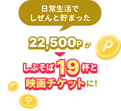 日常生活でしぜんと貯まった22,500pがしぶそば19杯と映画チケットに！