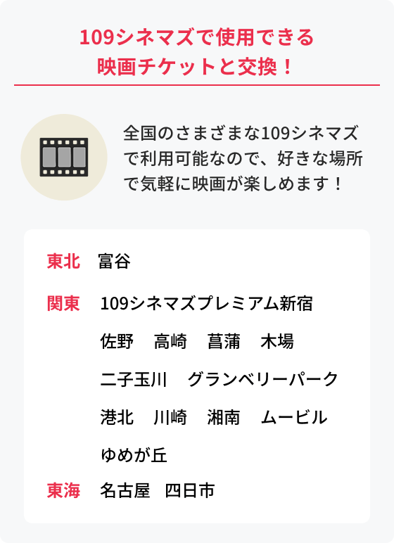 109シネマズで使用できる映画チケットと交換！