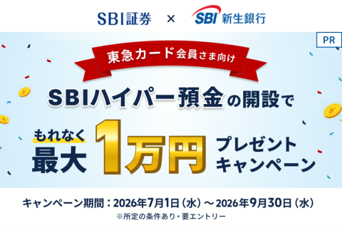 SBIハイパー預金の開設でもれなく最大1万円ぷれぜんとキャンペーン