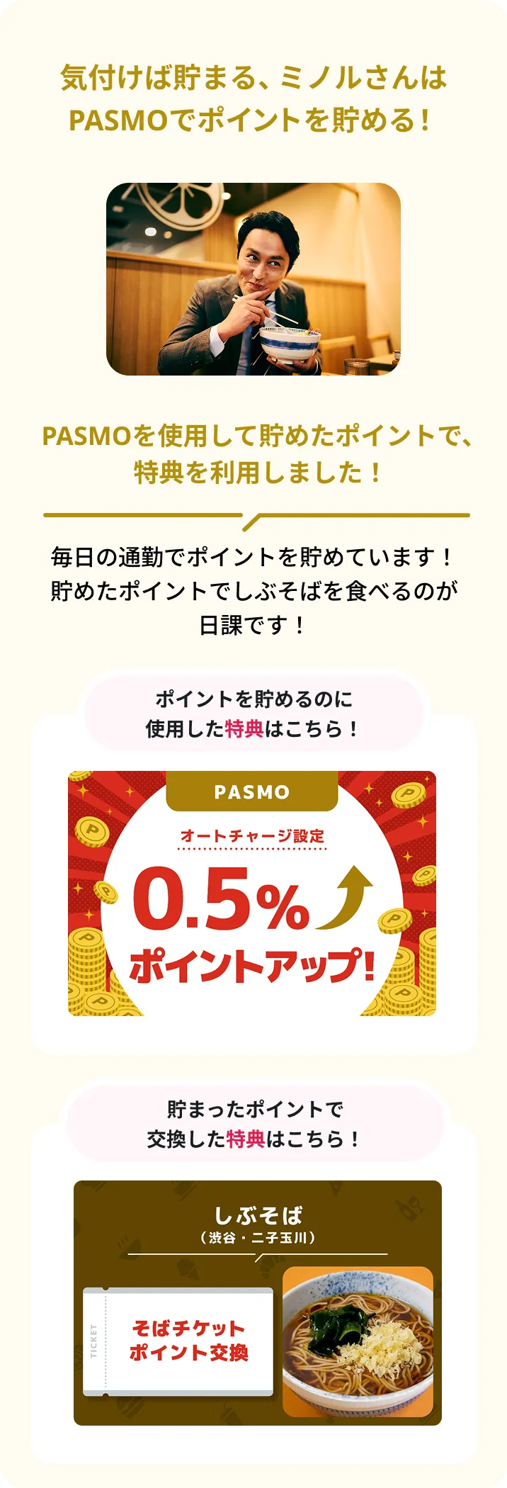 気付けば貯まる、ミノルさんはPASMOでポイントを貯める！