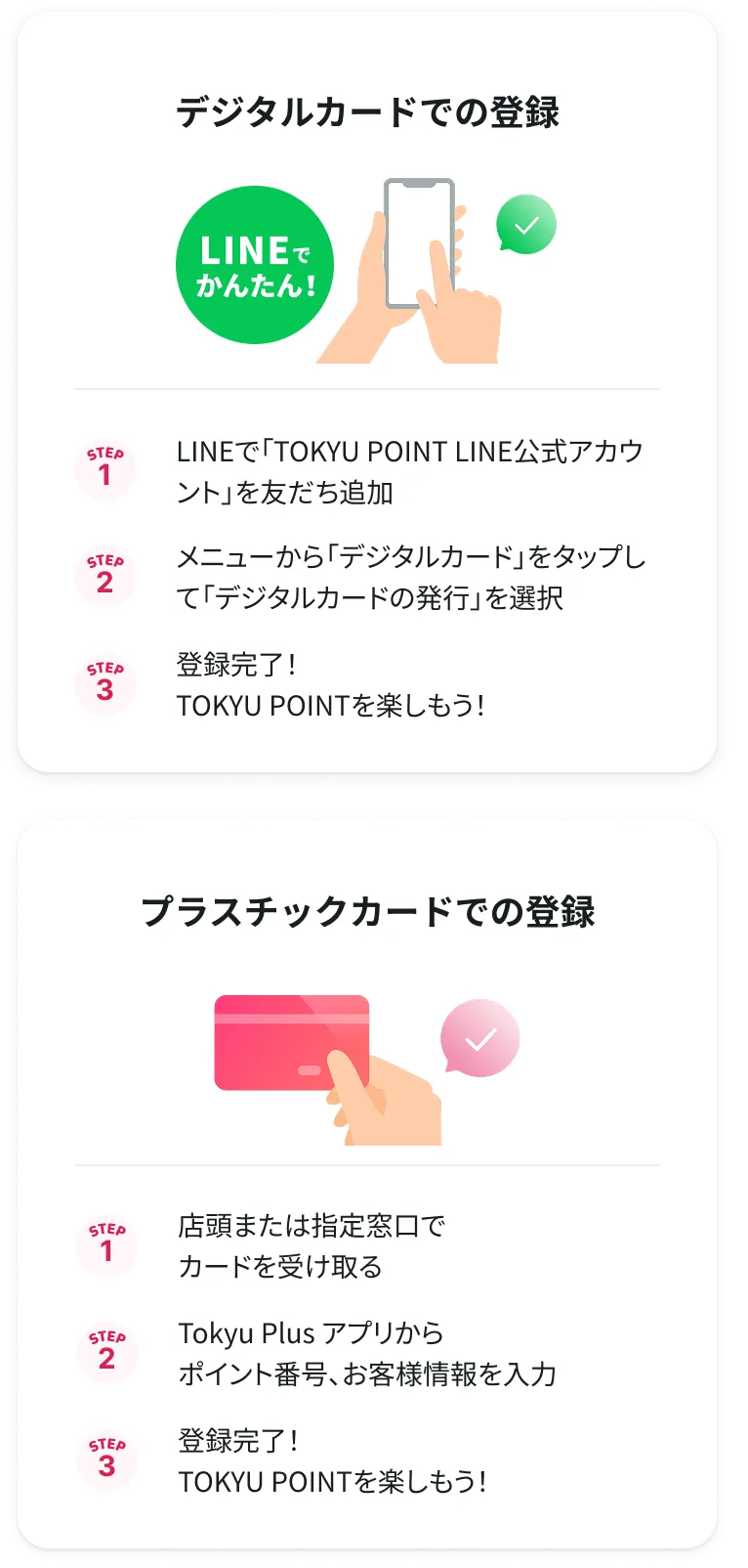 デジタルカードでの登録、プラスチックカードでの登録